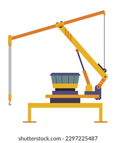 Hoisting Crane Symbol. Baukran. Die Einrichtung ist im Stil der Wohnung. Gelbe industrielle Schwermaschine. Hebebügel