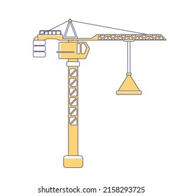 Hoisting crane semi flat color vector element. Full sized object on white. Construction and building. System for lifting freight simple cartoon style illustration for web graphic design and animation