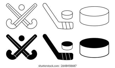 hokey  icon. Hockey sticks crossed with puck icons. hokey line vector illustration isolated on white background
