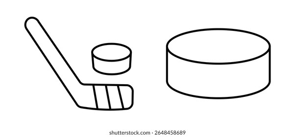 hokey  icon. Hockey sticks crossed with puck icons. hokey line vector illustration isolated on white background
