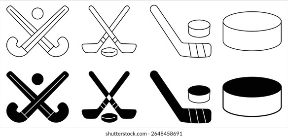 hokey  icon. Hockey sticks crossed with puck icons. hokey line vector illustration isolated on white background
