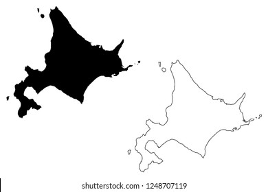 Hokkaido (Administrative divisions of Japan, Prefectures of Japan) map vector illustration, scribble sketch Hokkaido (Ezo, Yezo, Yeso, Yesso) map