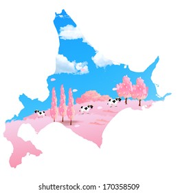 Hokkaido cherry tree map cattle