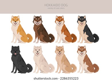 Hokkaido dog, Ainu dog clipart. Different poses, coat colors set.  Vector illustration