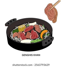 Hokkaido Genghis Khan line drawing illustration