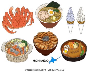 Hokkaido gourmet line drawing illustration set