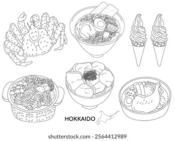 Hokkaido Gourmet Line Drawing Illustration Monochrome