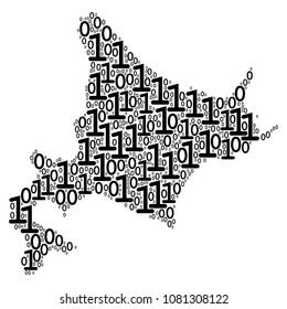 Hokkaido Island Map composition icon of binary digits in different sizes. Vector digits are formed into Hokkaido Island Map composition design concept.