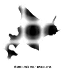 Hokkaido Island Map halftone vector icon. Illustration style is dotted iconic Hokkaido Island Map symbol on a white background. Halftone pattern is round elements.