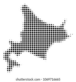 Hokkaido Island Map halftone vector pictogram. Illustration style is dotted iconic Hokkaido Island Map icon symbol on a white background. Halftone matrix is circle dots.