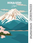 Hokkaido, Japan - Set Vintage Travel Poster. Vector illustration. High quality prints