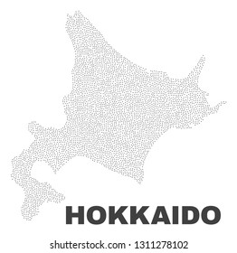 Hokkaido map designed with little dots. Vector abstraction in black color is isolated on a white background. Random little dots are organized into Hokkaido map.