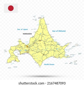 Hokkaido Map. Map of Japan Prefecture. Vector illustration.