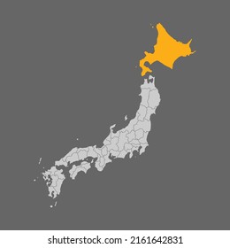 La prefectura de Hokkaido destaca en el mapa de Japón