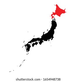 Prefectura de Hokkaido resaltada en el mapa japonés Vector EPS 10