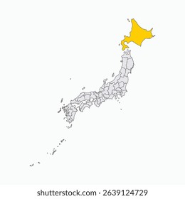 Hokkaido Prefecture highlighted on Japan map