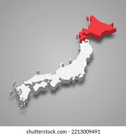 Hokkaido prefecture location within Japan 3d isometric map