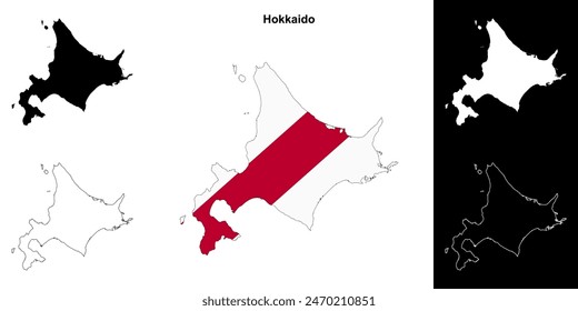 Hokkaido prefecture outline map set