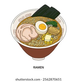 Hokkaido ramen line drawing illustration