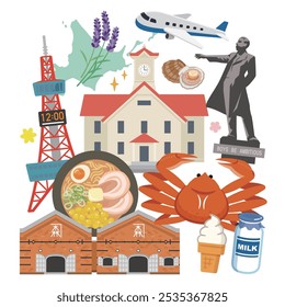 Hokkaido tourism simple vector illustration set