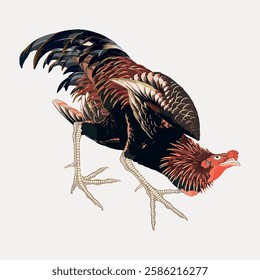 Hokusai's Gamecock oriental chicken illustration, vector element. 