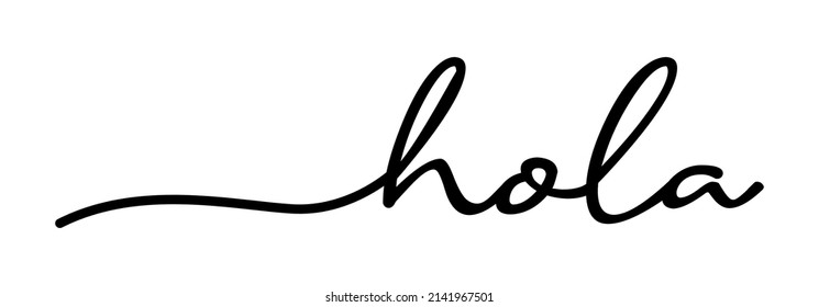 Hola Hand Drawn Black Vector Calligraphy Isolated on White Background. Hola - Spanish Word Meaning Hello!