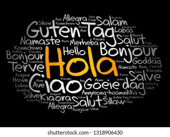 Hola! (Hello Greeting in Spanish) word cloud in different languages of the world