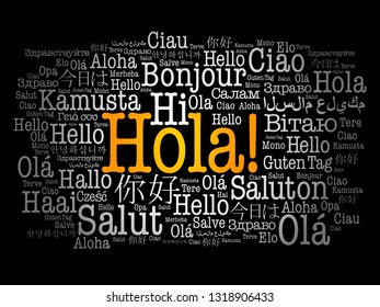 Hola! (Hello Greeting in Spanish) word cloud in different languages of the world