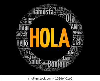 Hola! (Hello Greeting in Spanish) word cloud in different languages of the world