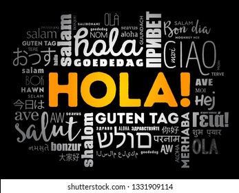 Hola (Hello Greeting in Spanish) word cloud in different languages of the world