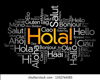 Hola (Hello Greeting in Spanish) word cloud in different languages of the world