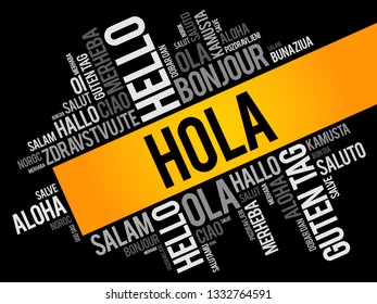 Hola (Hello Greeting in Spanish) word cloud in different languages of the world