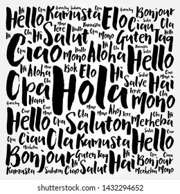 Hola (Hello Greeting in Spanish) word cloud in different languages of the world