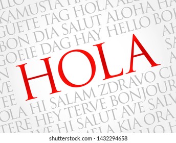 Hola (Hello Greeting in Spanish) word cloud in different languages of the world