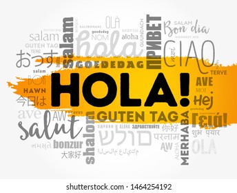 Hola Hello Greeting in Spanish word cloud in different languages of the world