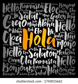 Hola (Hello Greeting in Spanish) word cloud in different languages of the world