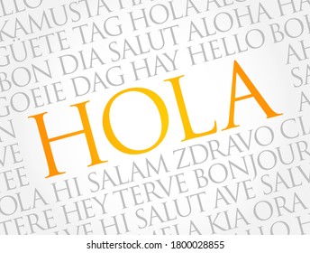 Hola (Hello Greeting in Spanish) word cloud in different languages of the world