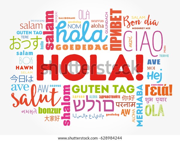 Hola Hello Greeting Spanish Word Cloud Stock Vector Royalty Free 628984244