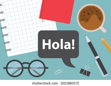 hola (hi in spanish) written in speech bubble- vector illustration