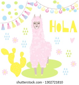 hola lama - vector illustration, eps