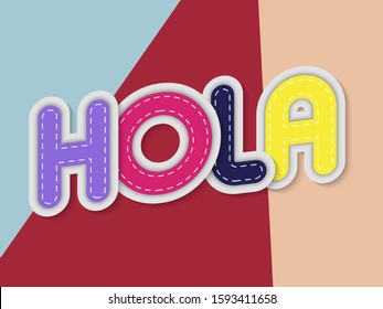 hola letters banner with border stitches