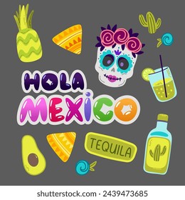 HOLA Mexico, logo, lettering. Mexican cartoon