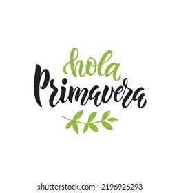 Hola Primavera (Hola primavera) texto escrito a mano en español o portugués brasileño aislado en fondo blanco. Diseño de escritura de escritura a la moda. Caligrafía moderna de pincel. Ilustración del vector