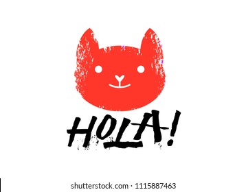 Hola slogan graphic, with cat sign vector illustrations. For t-shirt print and other uses. Part of set