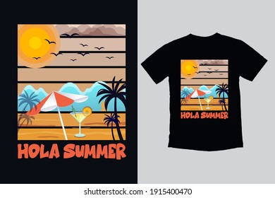 Hola summer t shirt vector template design eps