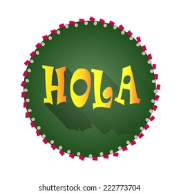  "Hola" text spanish greeting, flat icon with long shadow -  isolated on white background