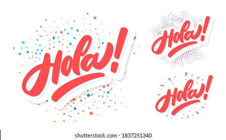 Hola. Vector hand drawn lettering banners set.