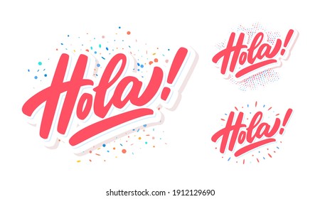 Hola. Vector handwritten lettering banners set.