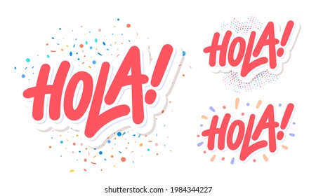 Hola. Vector handwritten lettering banners set.