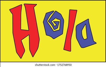 Hola word lettering vector icon, Hello in Spanish, isolated on background